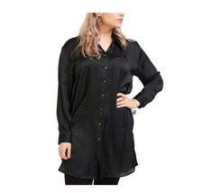 Black Tape Shirt Dress Tunic Women 0X Button Down Chiffon Long Sleeves Slitted - £30.59 GBP