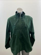 Tan Jay Women&#39;s Full Zip Fleece Jacket Size Large Green Embroidered Flowers - £8.05 GBP