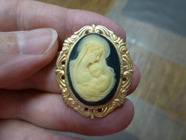 (CS13-6) MADONNA Mary baby Jesus ivory navy blue oval CAMEO Pin Pendant Jewelry - £23.15 GBP