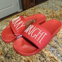 Rae Dunn Holiday Christmas Merry Bright Slides Sandals Red Slip On Size ... - £22.70 GBP