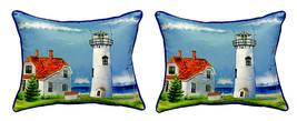Pair of Betsy Drake Chatham MA Lighthouse Small Outdoor Indoor Pillows 12 X 12 - £55.38 GBP