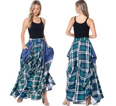 New Tov Holy The Damsel&#39;s Blue Green Plaid Flowing Maxi Skirt S M L Xl Msrp 216 - £103.90 GBP