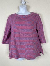 Talbots Womens Plus Size 1X Pink/Blue Striped Cotton Top 3/4 Sleeve - £14.84 GBP