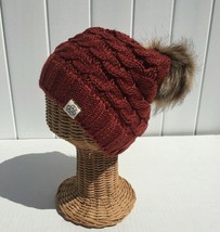 New Winter Knit Beanie Hat Skull Cap Solid Rust red with Faux Fur Pom Re... - £6.40 GBP