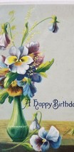 Antique Happy Birthday Postcard 1912 Pansies Greenville Il Cance Embossed Gilded - £5.31 GBP