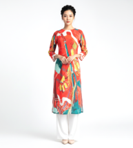 NWOT Women's Modern Red Graphic Lunar New Year Print Ao Dai Size 6 - $25.00
