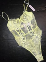 NWT Victoria&#39;s Secret M 34C 34D 36B TEDDY one-piece bodysuit Neon YELLOW... - $89.09