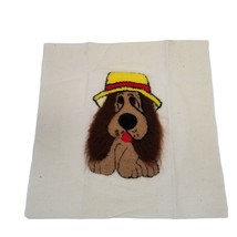 Quilt Square Hand Embroidered Animal Hound Dog Hat Unfinished Vintage Handmade - £12.90 GBP