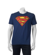 Superman Tee Shirt Size X-Large Color Navy Heather Blue With Original Logo - £11.85 GBP