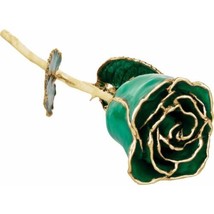 24k Gold Dipped Emerald Colored Lacquer Real Rose Valentine&#39;s Day Holiday Gift - $106.00