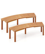 Outdoor Curved Acacia Wood Fire Pit Bench with Slatted Seat-Set of 2 - C... - $269.99