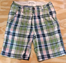 Abercrombie Cargo Shorts Green Blue Pink Plaid Button Fly Boys 14 A&amp;F Sh... - $24.21