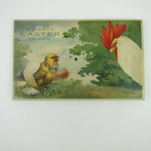 Easter Postcard Squeeze Sound Rooster &amp; Chick Hatches Squeak Antique 191... - £32.04 GBP