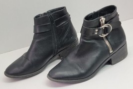 Steve Madden Black Leather Zip Ankle Boots Womens Size 7 Gothic Biker Ladies - £19.10 GBP