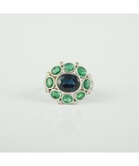 Solid 18K White Gold Ring, Natural Emerald Sapphire Diamond Ring, Births... - £1,255.46 GBP