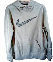 Nike Therma Fit Hoodie Sweatshirt Size Large Grey Pullover Big Logo - $16.71