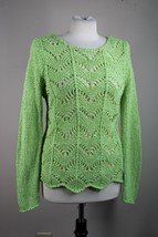 Chico&#39;s 0 (S 4) Lime Green Open Knit Pullover Sweater - £19.42 GBP