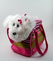 Applause Plush Puppy Dog White Purrs and Barks With Colored Pet Carrier Purse - £11.98 GBP