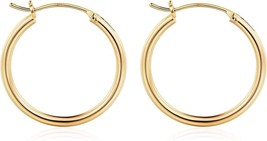 Gold Hoop Earrings 14k Plated Hypoallergenic 25mm Jewelry - £18.61 GBP