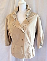 APRIORI Jacket Rolled Gathered Ruffled Collar Top Taupe Lined  Button Fr... - $22.45