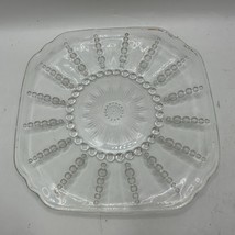 Vintage Clear Glass Square Serving Plate With Bubble &amp; Starburst Design - $19.10