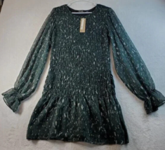 DO+BE Sheath Dress Womens Large Green Geo Print Ruched Long Sleeve Round... - $33.31