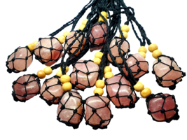 Rose Quartz Net Necklace Cord Cage Pendant Love Gemstone Tumble Stone 30&quot; Cord - £7.25 GBP