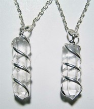 CLEAR QUARTZ COIL WRAPPED STONE 18 INCH SILVER LINK CHAIN NECKLACE rocks... - $6.60