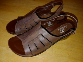 I LOVE COMFORT LADIES BROWN LEATHER WEDGE SANDALS-9.5M-GENTLY WORN-NICE - £11.02 GBP