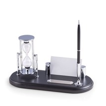 Bey Berk Black Wood &amp; Chrome Plated Pen Stand with 3 Minute Sand Timer - £80.19 GBP
