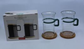 Bodum Bistro Tall Glass Coffee Tea Mug Cup Coaster Dark Green Handle Set of 2 - £51.56 GBP