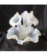 Vintage Fenton DIAMOND LACE White Opalescent 3-HORN EPERGNE Hobnail Glas... - $135.42