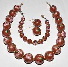 Vintage Murano Venetian 3pc Floral Glass Bead Necklace Set Bracelet Earrings - £38.44 GBP