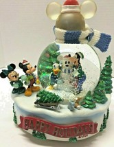 Disney Mickey &amp; Minnie In Winter Wonderland 10&quot; Musical Snowglobe Snow G... - $59.40