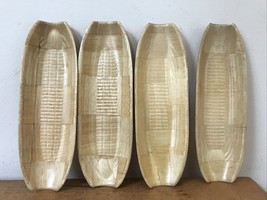 Set Lot 4 Vintage 70s 80s Wooden Parquet Corn On The Cob Holders Plates Dishes - £24.03 GBP