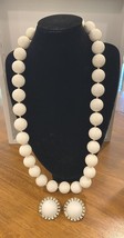 Vintage Large White Beaded Necklace and Clip-On Earring Set - £9.63 GBP