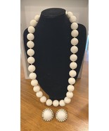 Vintage Large White Beaded Necklace and Clip-On Earring Set - £9.70 GBP