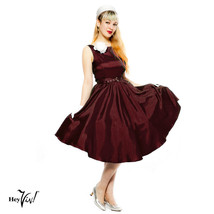 50s Style Retro Fit &amp; Flare Party Dress - Burgundy Matte Satin - Sz M -  Hey Viv - £22.14 GBP