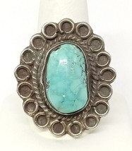 Large Old Pawn Native American Navajo Sterling Silver Turquoise Ring, Sz.7.75 - £90.44 GBP