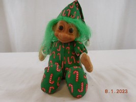 Russ Plush Troll Doll Christmas Candy Cane Pajamas 8” ADORABLE Vintage - £8.71 GBP