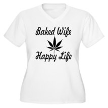 BAKED WIFE HAPPY LIFE Women&#39;s Plus Size V-Neck T-Shirt - $65.00