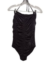 Vintage Union Made Ruched One Piece Bathing Suit Size 15/16 Black Halter... - $22.79