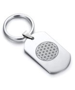 Stainless Steel Sacred Geometry Flower of Life Dog Tag Keychain - £8.01 GBP