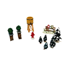 Vintage Lemax Lot of 10 Christmas Village Accessories Mail Trees Fire Bushes - £16.80 GBP