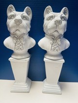 Bulldog Trophy Statue Figurine Pair White Gloss Ceramic 14.5-in tall Set... - £41.35 GBP