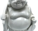 Vtg White Ceramic Happy Buddha Figurine Carrying Bindle Statue Statues - $22.72
