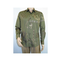 Men Sports Shirt by DE-NIKO Long Sleeves Fashion Print Soft Modal 2F008 Olive image 10