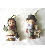  Country Boy with Bear and Girl with Doll Ceramic Ornaments - £15.71 GBP