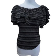 FREE PEOPLE Heirloom Ruffle Top in Black Combo Striped Women Size Medium New - £16.88 GBP