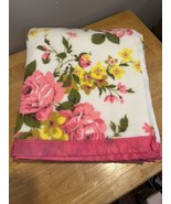 Beacon Flora Pink Yellow Floral Flowers Satin Trim Blanket Full Size 80 ... - $69.29